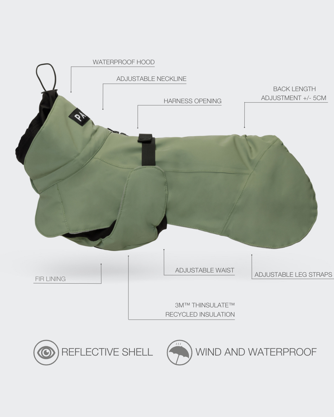 PAIKKA Visibility Hundewinterjacke Wool Grün